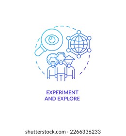 Experiment and explore blue gradient concept icon. Open new experience. Improving self esteem abstract idea thin line illustration. Isolated outline drawing. Myriad Pro-Bold font used