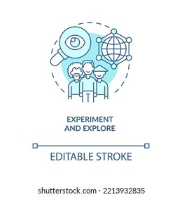Experiment and explore turquoise concept icon. New experience. Improving self esteem abstract idea thin line illustration. Isolated outline drawing. Editable stroke. Arial, Myriad Pro-Bold fonts used