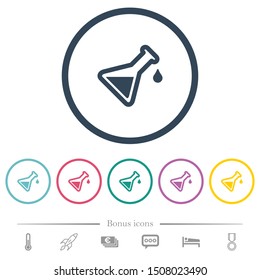 Experiment flat color icons in round outlines. 6 bonus icons included.