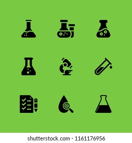 experiment icon. 9 experiment set with flask, test tube, scientific and test vector icons for web and mobile app