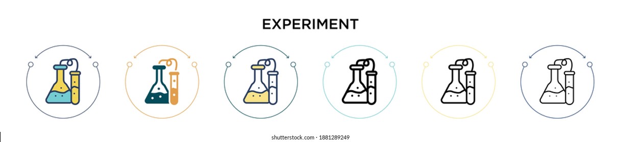Icono de experimento en estilo relleno, delgado, contorno y trazo. Ilustración vectorial de dos íconos vectores de experimentos de color y negro se pueden utilizar para móviles, ui, web