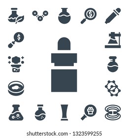 experiment icon set. 17 filled experiment icons.  Simple modern icons about  - Flask, Magnifying glass, Chemical reaction, Eye dropper, Petri dish, Molecule, Glass, Magnetic field