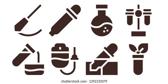  experiment icon set. 8 filled experiment icons. Simple modern icons about  - Test tube, Pendulum, Dropper, Eye dropper, Pipette, Flask