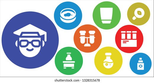 experiment icon set. 9 filled experiment icons.  Simple modern icons about  - Scientist, Petri dish, Glass, Flask, Science, Test tube, Research, Eye dropper