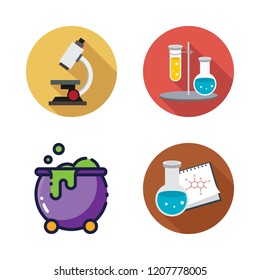 experiment icon set. vector set about microscope, cauldron, flask and flasks icons set.