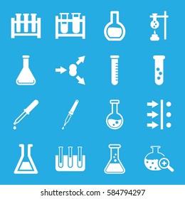 experiment icons set. Set of 16 experiment filled icons such as test tube, pipette, test tube search