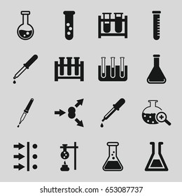 Experiment icons set. set of 16 experiment filled icons such as pipette, test tube, test tube search