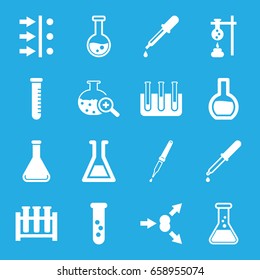 Experiment icons set. set of 16 experiment filled icons such as pipette, test tube, test tube search