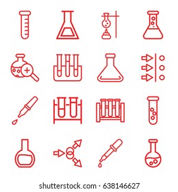 Experiment icons set. set of 16 experiment outline icons such as pipette, test tube, test tube search