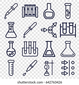 Experiment icons set. set of 16 experiment outline icons such as pipette, test tube