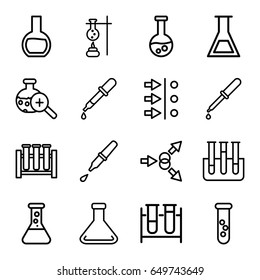 Experiment icons set. set of 16 experiment outline icons such as pipette, test tube, test tube search