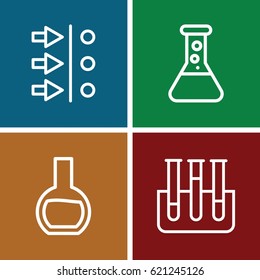 Experiment icons set. set of 4 experiment outline icons such as test tube