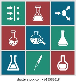 Experiment icons set. set of 9 experiment filled icons such as pipette, test tube search, test tube