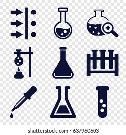 Experiment icons set. set of 9 experiment filled icons such as pipette, test tube search, test tube