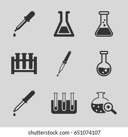 Experiment icons set. set of 9 experiment filled icons such as pipette, test tube