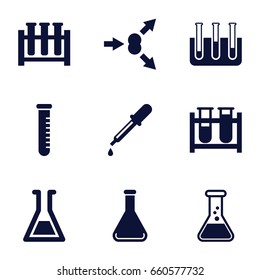 Experiment icons set. set of 9 experiment filled icons such as pipette, test tube