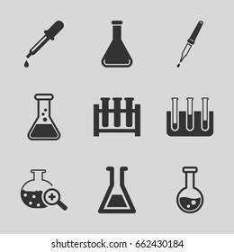 Experiment icons set. set of 9 experiment filled icons such as pipette, test tube