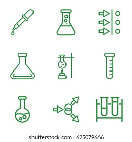 Experiment icons set. set of 9 experiment outline icons such as pipette, test tube