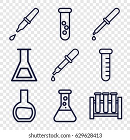 Experiment icons set. set of 9 experiment outline icons such as pipette