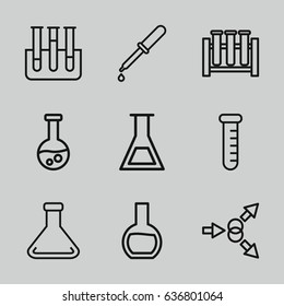 Experiment icons set. set of 9 experiment outline icons such as pipette, test tube