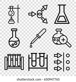 Experiment icons set. set of 9 experiment outline icons such as test tube, pipette, test tube search