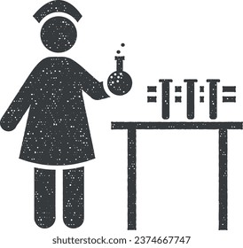 Experimento, laboratorio, personas, investigación de la ilustración vectorial de íconos en el estilo de estampado