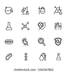 Experiment Line Icon Set. Beakers, Molecule Structure, Bacteria. Science Concept. Can Be Used For Topics Like Lab Test, Chemistry, Microbiology