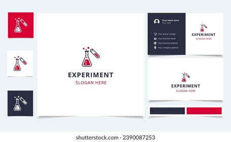 Experiment logo design with editable slogan. Branding book and business card template.