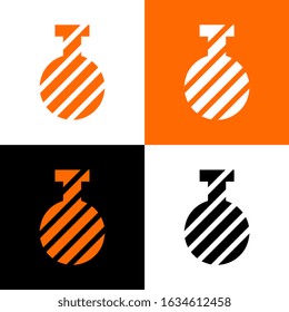 Experiment logo template, abstract lab symbol, erlenmeyer flask icon design, laboratory glassware concept