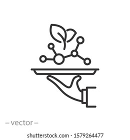 experiment with molecule food icon, experience molecular gastronomy, service kitchen, thin line web symbol on white background - editable stroke vector illustration eps 10