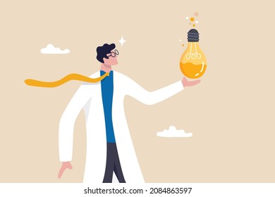 Experiment new creative idea, research to discover and invent new product, entrepreneurship mindset or business analysis concept, businessman experimenting new idea lightbulb to invent new product.