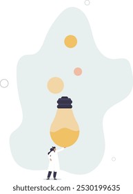 Experimente novas ideias criativas, pesquisa para descobrir e inventar novos produtos, mentalidade de empreendedorismo ou conceito de análise de negócios.design plano com pessoas.
