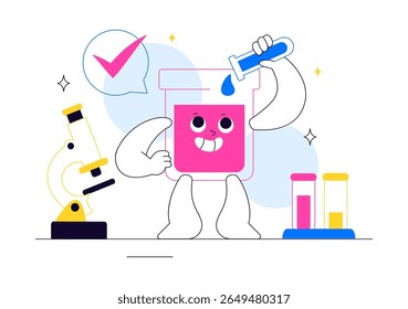 Experimente a ilustração vetorial com um laboratório realizando pesquisa científica, experimentação e medição para testar uma hipótese