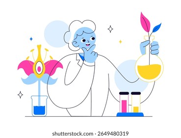 Experimente a ilustração vetorial com um laboratório realizando pesquisa científica, experimentação e medição para testar uma hipótese