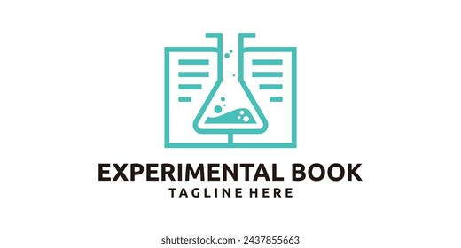 experimental book logo design, book and lab glass logo, logo design template, creative idea symbol.