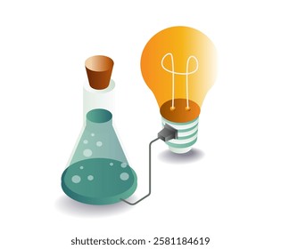 Experimental bottle symbol with idea lamp