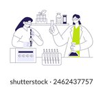 Experimental conditions setting abstract concept vector illustration. Scientists arrange lab instruments and test tubes, preparing for the medical experiment, basic research abstract metaphor.
