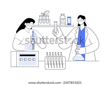 Experimental conditions setting abstract concept vector illustration. Scientists arrange lab instruments and test tubes, preparing for the medical experiment, basic research abstract metaphor.