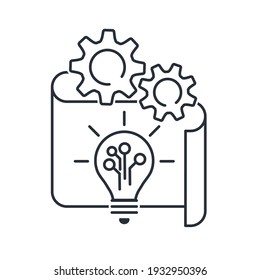 Experimental electronic technology. The process of implementing an idea. Vector linear icon illustration isolated on white background.