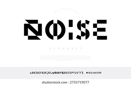 Experimental glitch geometric mosaic font alphabet for abstract art project and underground music event poster