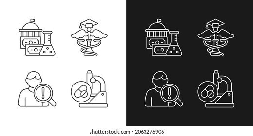 Experimental medicine linear icons set for dark and light mode. Government funding. Studying risk factors. Customizable thin line symbols. Isolated vector outline illustrations. Editable stroke