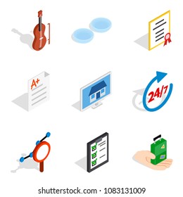 Experimental place icons set. Isometric set of 9 experimental place vector icons for web isolated on white background