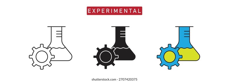 Ícone de Ciência Experimental: Símbolo de Engrenagem e Frasco Cônico, Tecnologia de Pesquisa de Laboratório.
