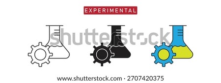 Experimental Science Icon: Conical Flask and Gear Symbol, Laboratory Research Technology.
