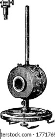 An experimental set-up of Galvanometer designed by Professor Maxwell, used for measuring a small electric current or to determine the function of the current by deflection of a moving coil, vintage