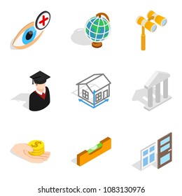 Experimental study icons set. Isometric set of 9 experimental study vector icons for web isolated on white background