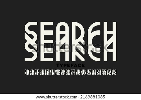 Experimental style font design, alphabet letters and numbers vector illustration