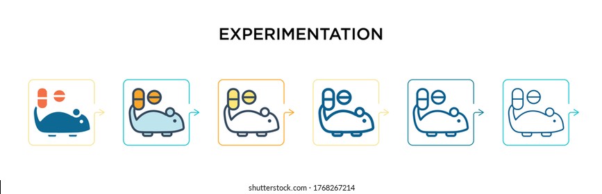 Experimentation vector icon in 6 different modern styles. Black, two colored experimentation icons designed in filled, outline, line and stroke style. Vector illustration can be used for web, mobile,