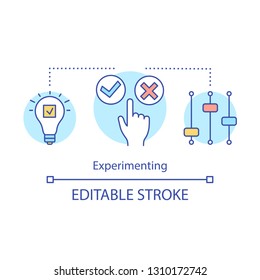 Experimenting concept icon. Decision making idea thin line illustration. Discovering. Vector isolated outline drawing. Editable stroke