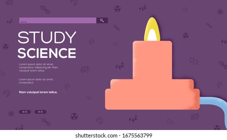 experiments flyer, web banner, ui header, enter site. Chemistry Invitation concept background. Laboratory laiout illustration modern slider page